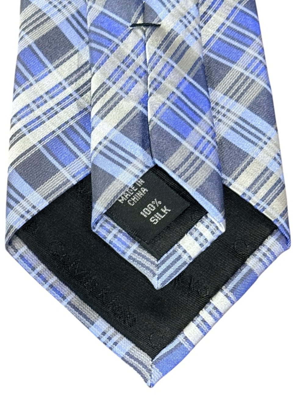Calvin Klein Silk Tie Blue Gray Plaid Slim Cut Necktie 3.25” Width 59” Length - Picture 4 of 5